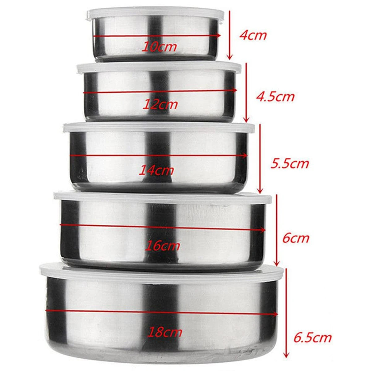 5Pcs Mixing Bowls with Lids Stainless Steel Reusable Snack Container Food Bowl Set Stackable Cooking Bowls For Kitchen School