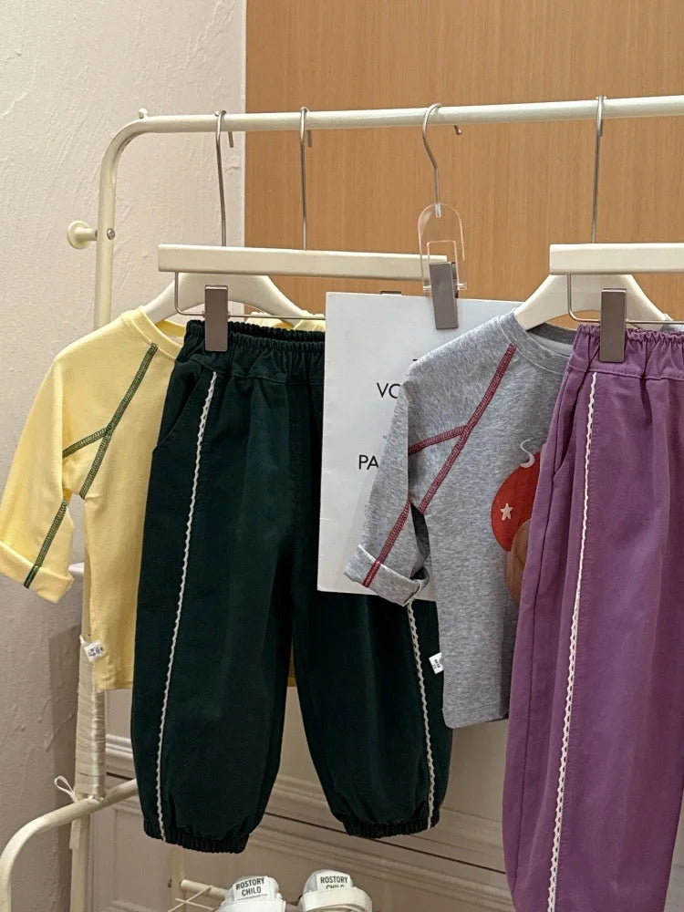 Girls Warm Pant 2026 Spring Autumn and Winter New Korean Children Girls Elegant Lace Loose Casual Tight Pants