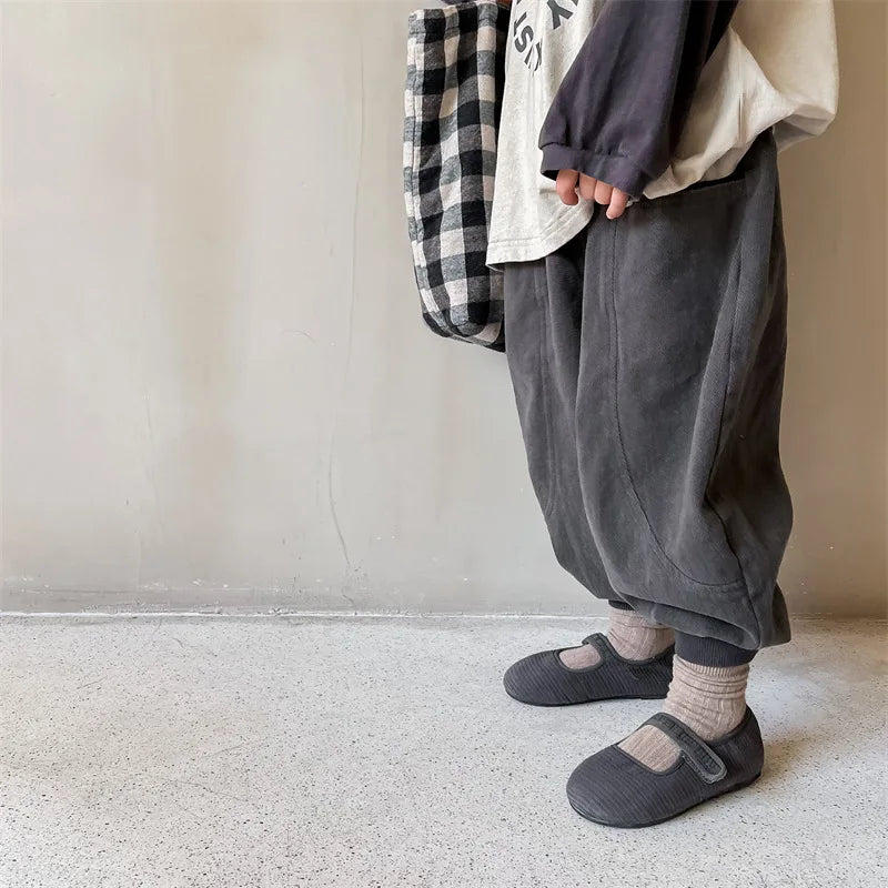 2026 Autumn New Girls Cotton Harem Pants Solid Children Loose Trousers Fashion Boys Casual Pants Loose Kids Clothes
