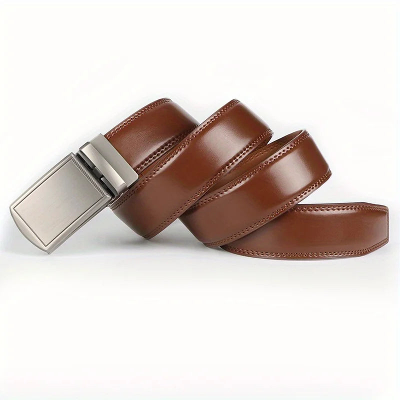 Original Genuine Leather Cowhide Belt for Men - Adjustable Automatic Buckle Versatile Casual Business Style Durable Alloy Buckle
