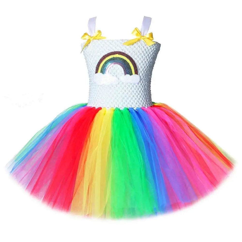 Rainbow Tutu Dress for Girls Princess Costume Kids Birthday Party Outfit Halloween Christmas Fancy Dress Outfit for 1-12 Years
