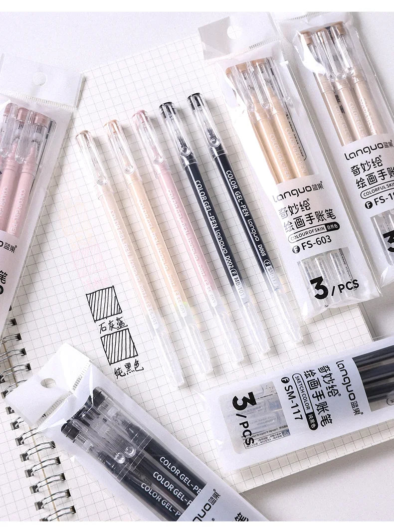 LANGUO Aesthetic Overlayable Skin Tone Gel Pens High-Capacity Art Journaling Replacement School Supplies Stationery