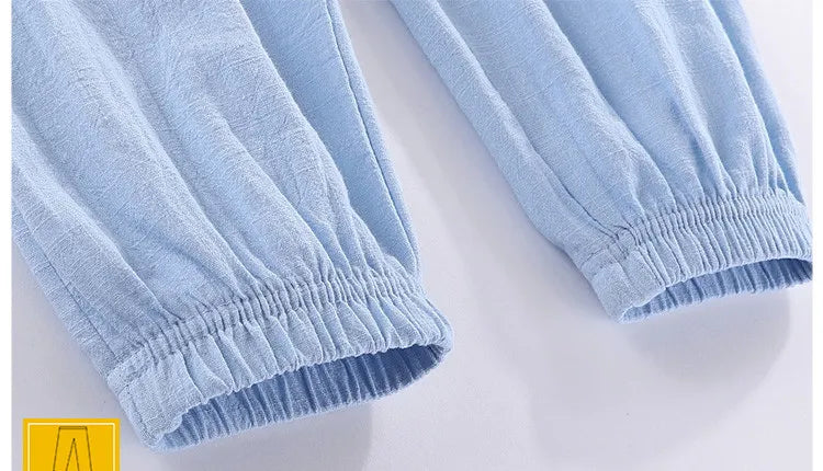 Children Trousers For Boys Girls Cotton Linen Elastic Waist Solid Color Summer Mosquito Pants Kids Clothing Long Pants 100-160cm