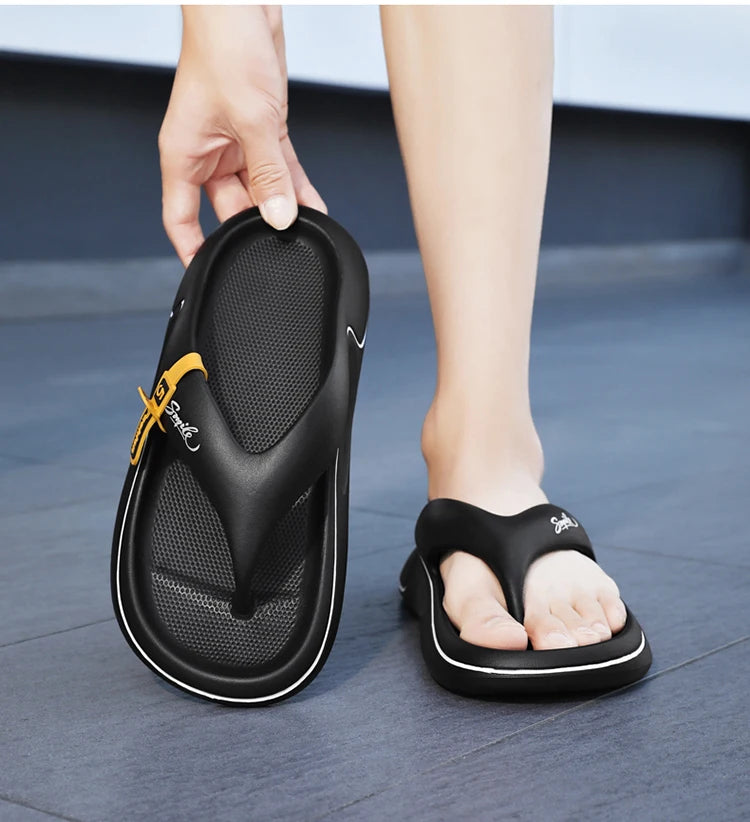 Men's flat slippers summer thick soft sole eva slippers outdoor beach sandals women's 45 non-slip comfortable bathroom slippers