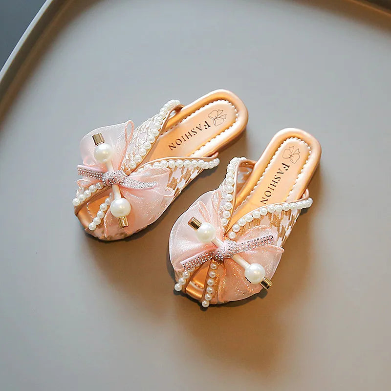 2025 New Girls Princess Sandals Summer Luxury Rhinestone Children Causal Shoes Chic Lace Kids Beach Sandals Open-toe Thick Soled