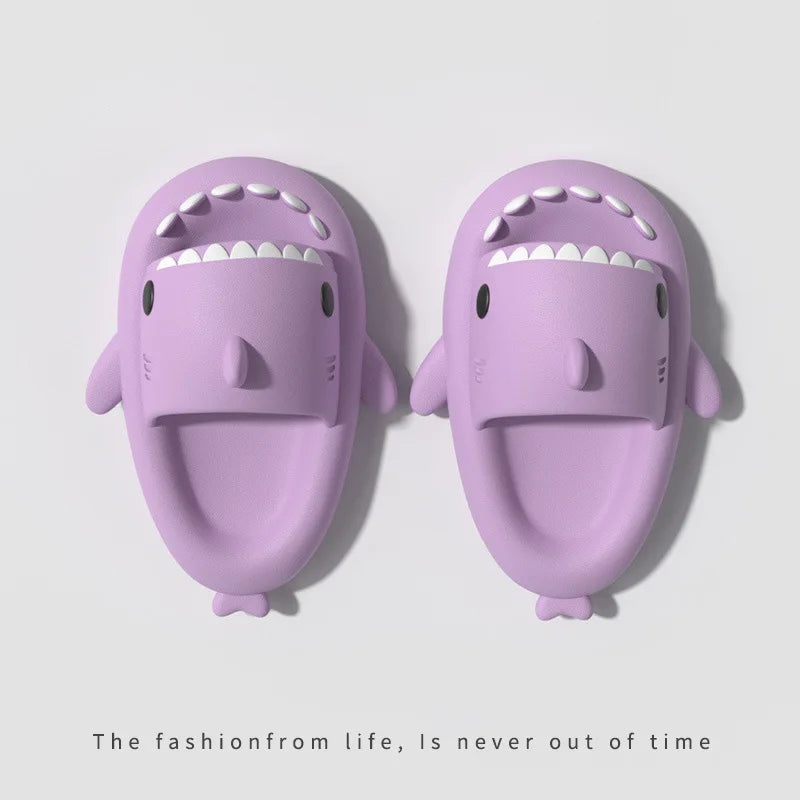 4cm Thick Sole Shark Slippers Women Men Indoor Bathroom Slides Cute Cartoon 2024 Summer Shoes Female Male Street Beach Sandals