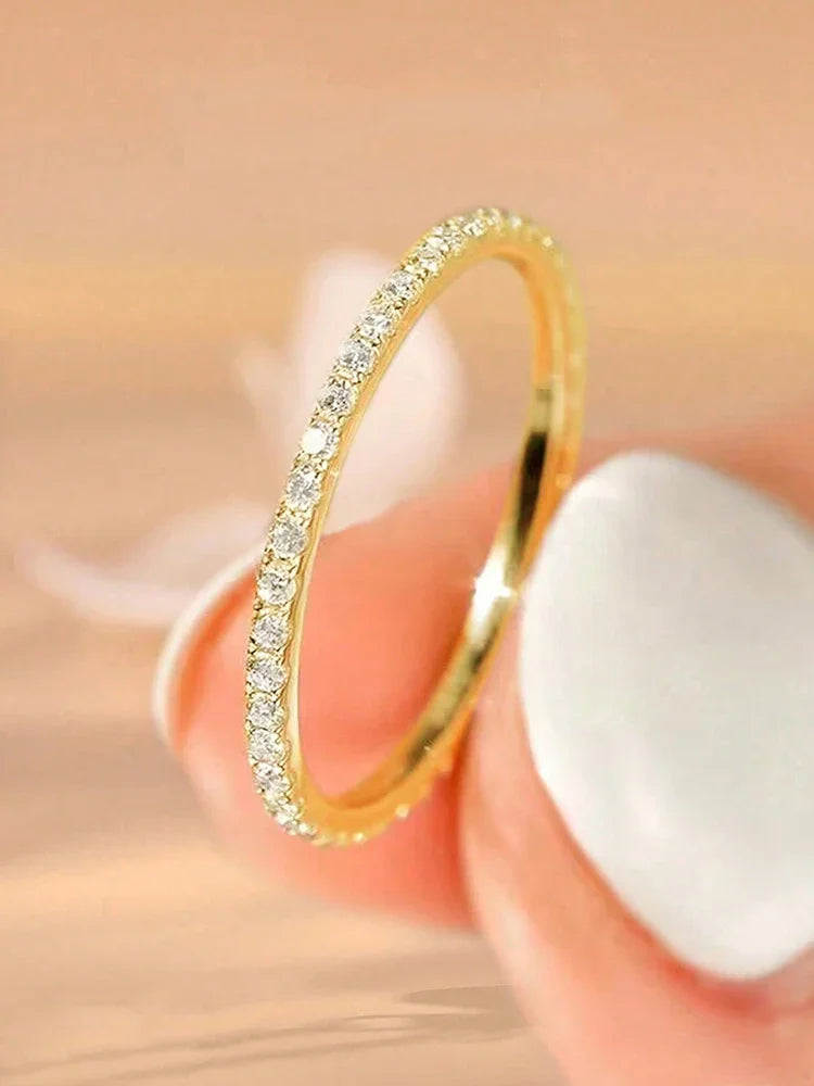 925 Sterling Silver 1.4mm Fashion Simplicity Full Zircon Stackable Plain Ring for Women Daily Party Personalized Fine Jewelry
