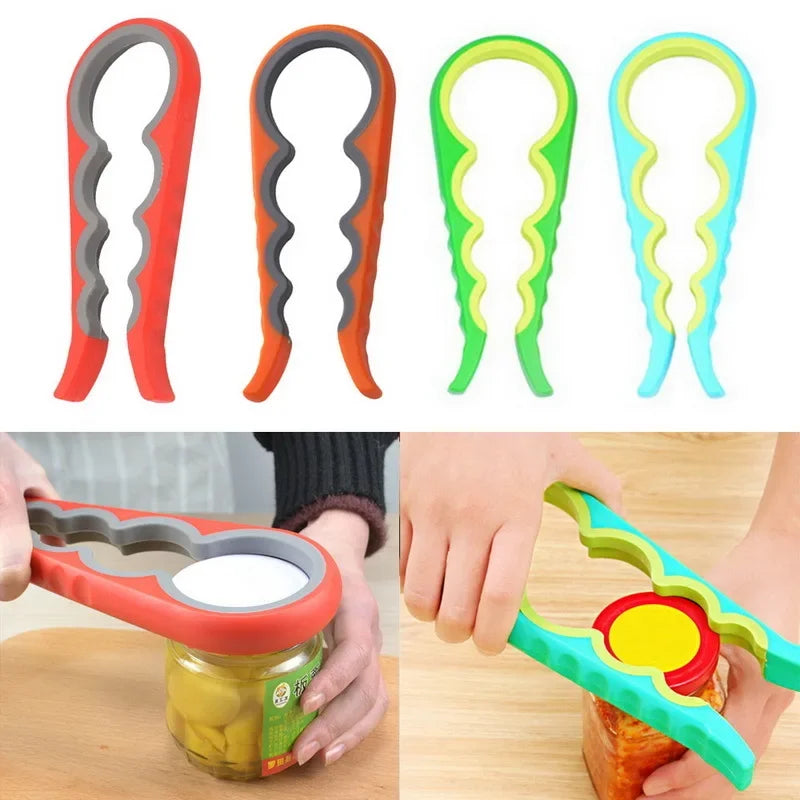 Lid Jar Opener 4 In 1 Handy Screw Cap Jar Openers Multi Purpose Can Opener Bottle Lid Grip Wrench Bottle Kitchen Gadgets