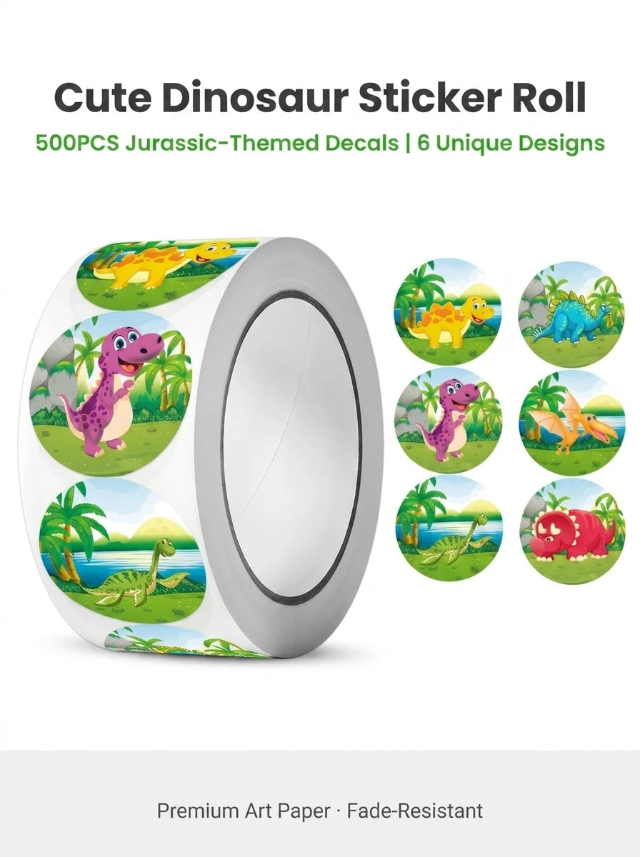 1R(500pcs) 2.5cm/1'' Dinosaur Animals Cartoon Stickers for kids school teacher Classroom Reward Encouragement Home Decor Labels