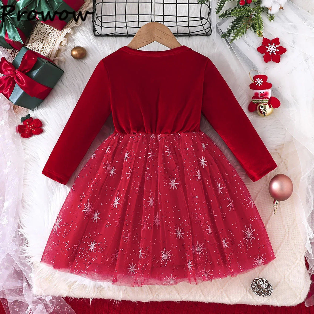 4-7Y Kids Christmas Dresses For Girls Bow Green Xmas Tree Hoodies Dress For New Year Kids Girl Evening Dress Festival Clothing
