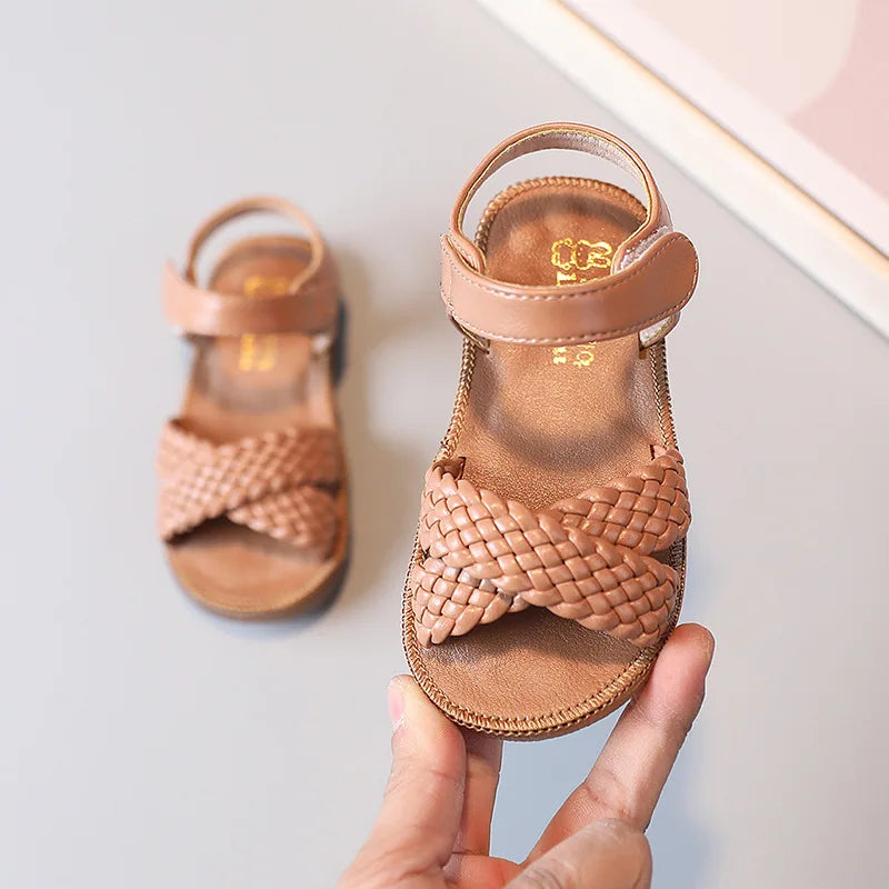 Baby Gladiator Beach Sandals Flat Casual Breathable Weave Roman Shoes Summer Kids Shoes 2026 Beach Children Sandals Girls F02121