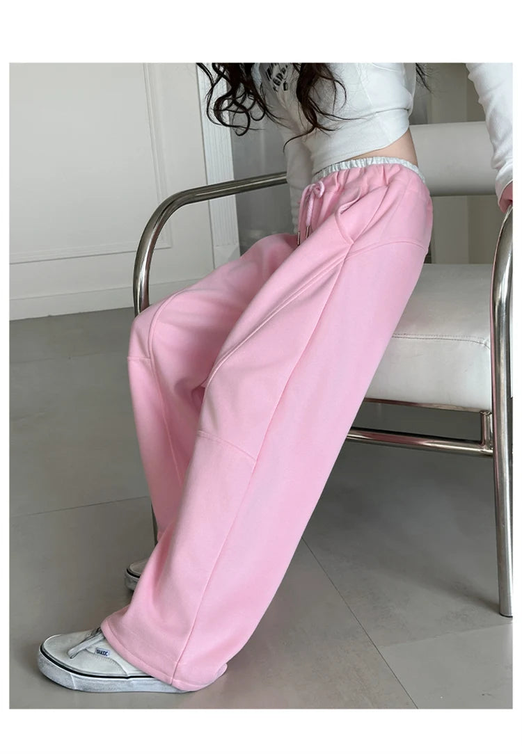 New Autumn Girls Sports Drawstring Pants Pink Grey Color Kids Sporty Trousers Trackpants Children Cotton Knitted Sweatpants