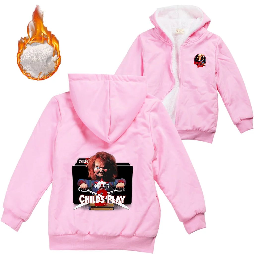 Child's Play Chucky Warm Winter Jacket For Boys Girls with Zipper Children Coat Thicken Hooded Sweater Kids Outerwear