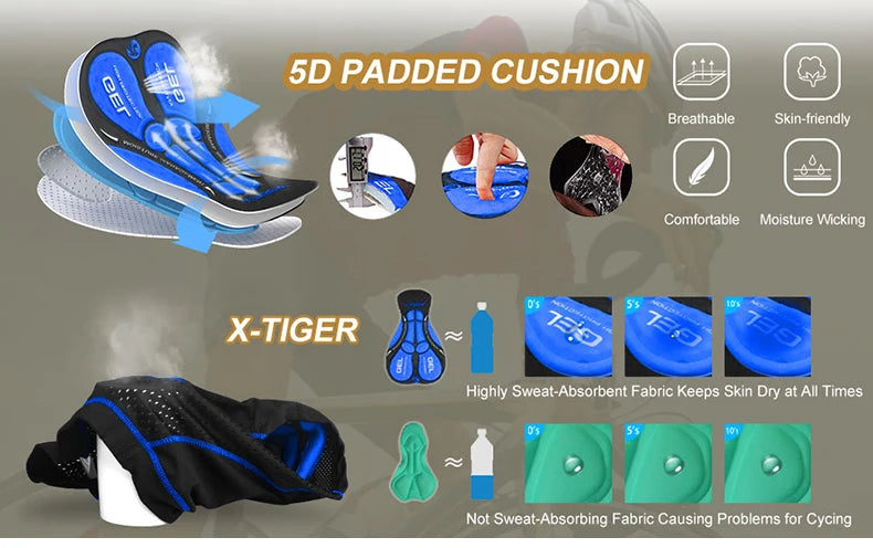 X-TIGER Cycling Underwear 5D Breathable Padded Gel Bike Shorts Men MTB Anti Slip Leg Grips Riding Cycling Shots Ciclismo