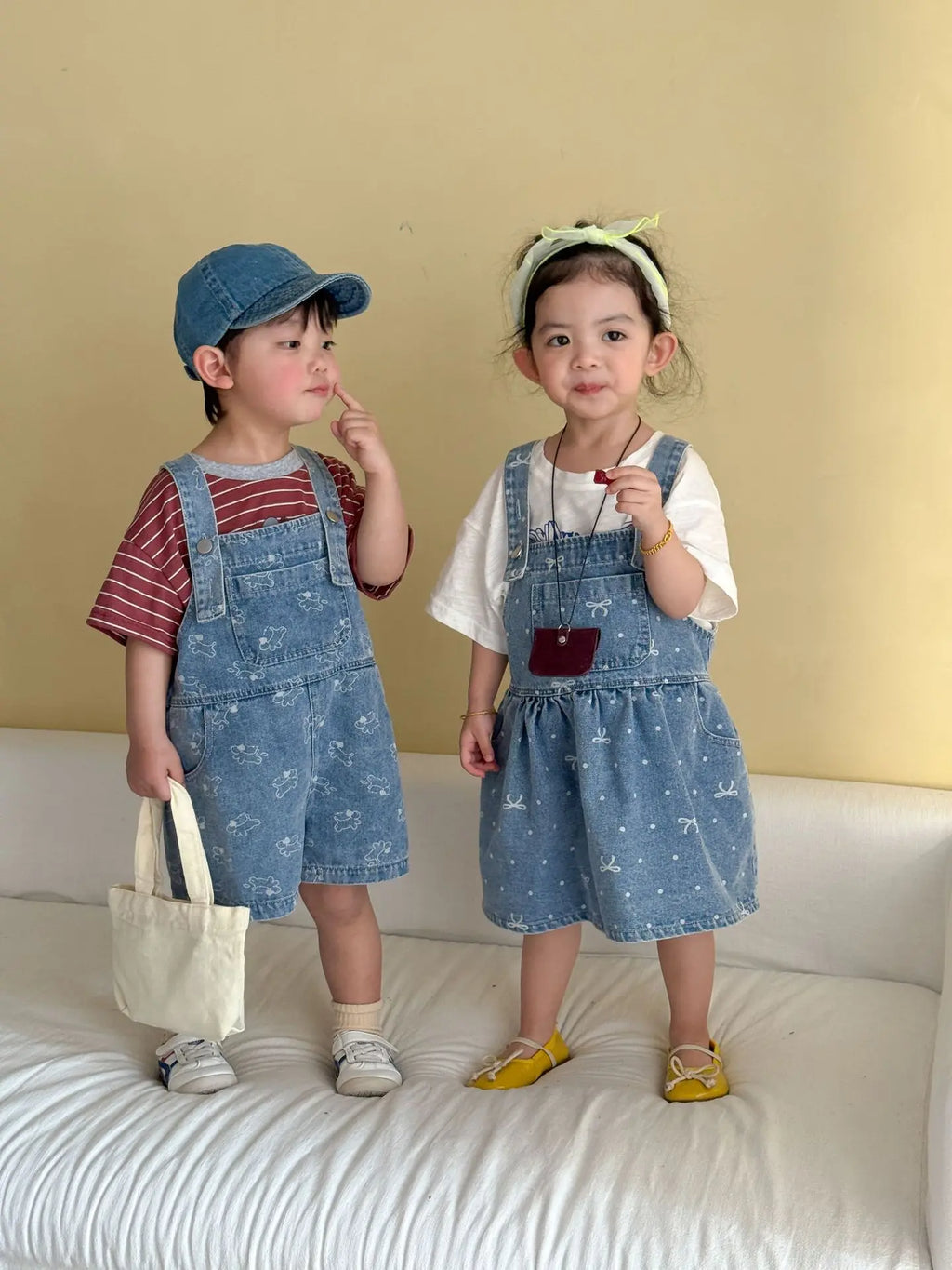 2026 Summer New Children Denim Overalls Boys Strap Jeans Girls Jeans Sling Dress Cute Kids Brother Sister Outfits Baby Clothes