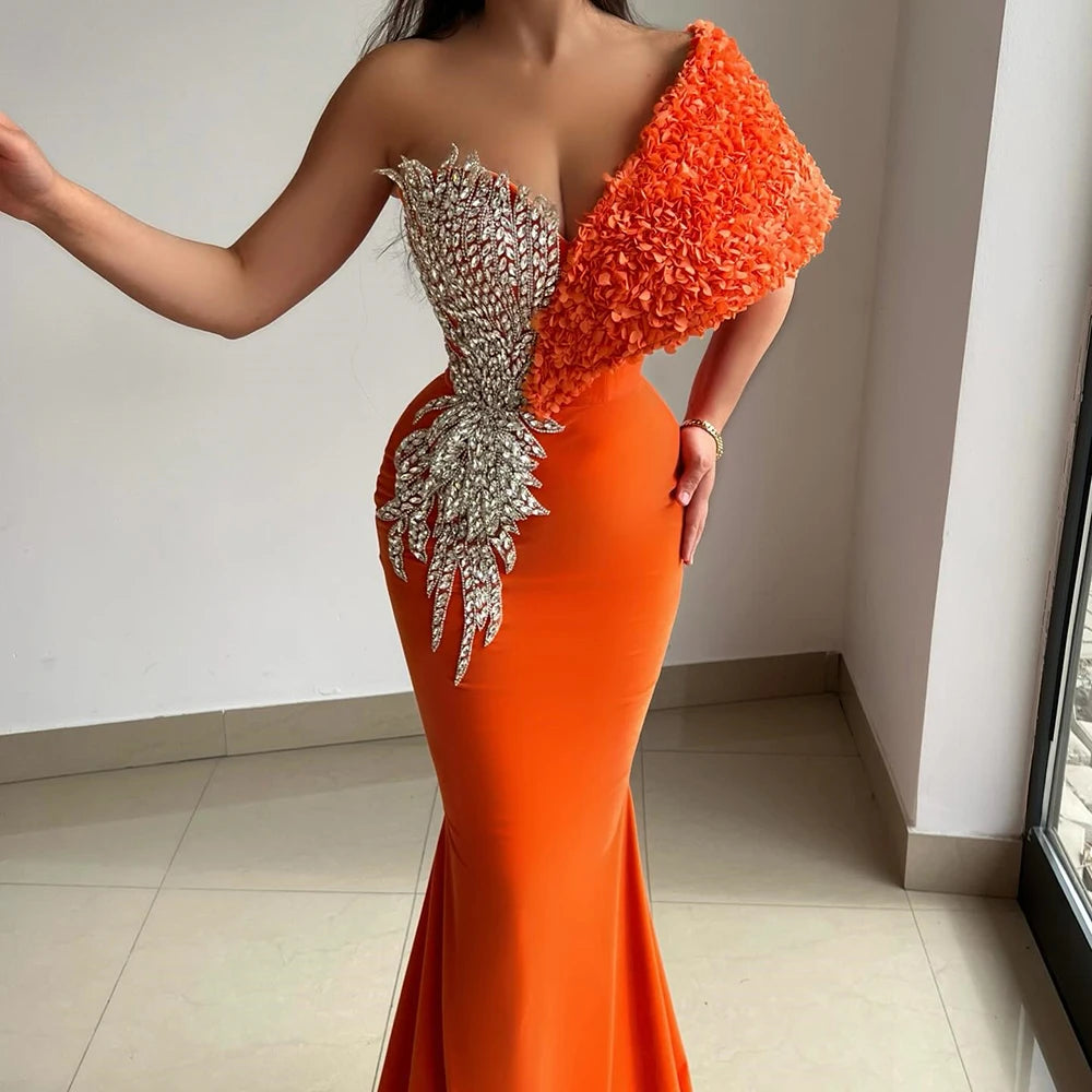 Customized A-line Evening Dresses Floor-length Off The Shoulder Sleeveless Prom Gown Fashion Crystal Flowers Draped Party Gown