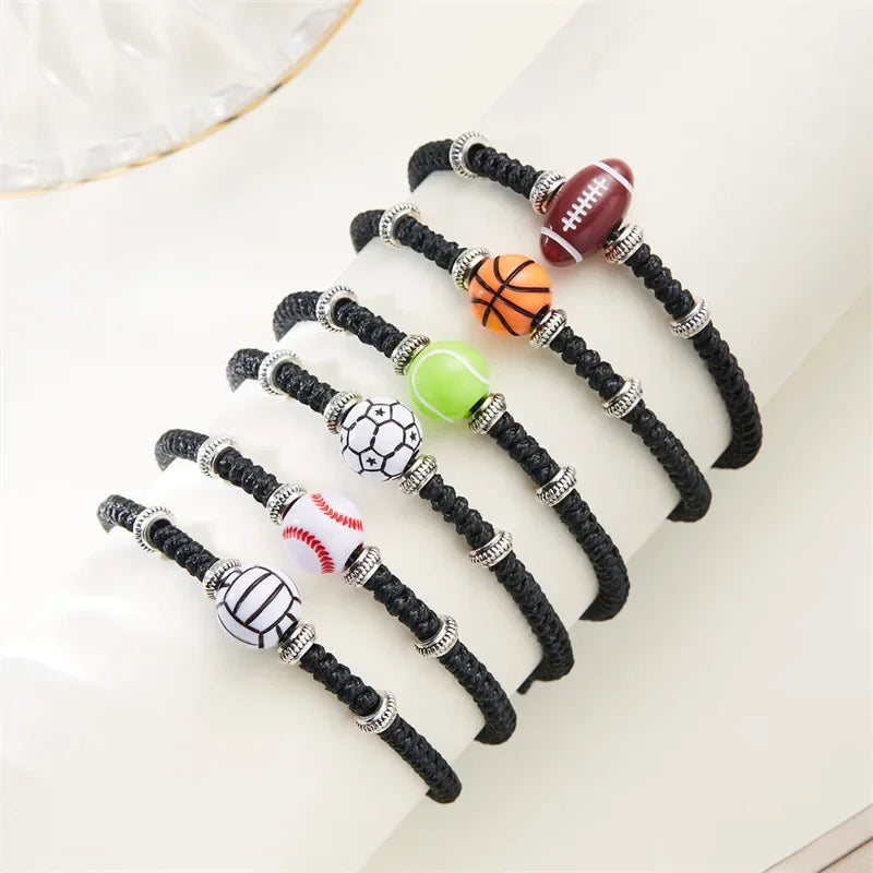 Leisure Ball Games Beads Rope Bracelet Unisex Handmade Braided Adjustable Knot 6 Styles Sports Braslet Outdoor Couple Hand Joias