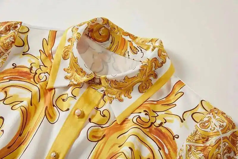 Fashion Summer Floral Long Dress Women Purple Porcelain Print Midi Dresses Shirt Single Breasted Office Lady Work Holiday Runway