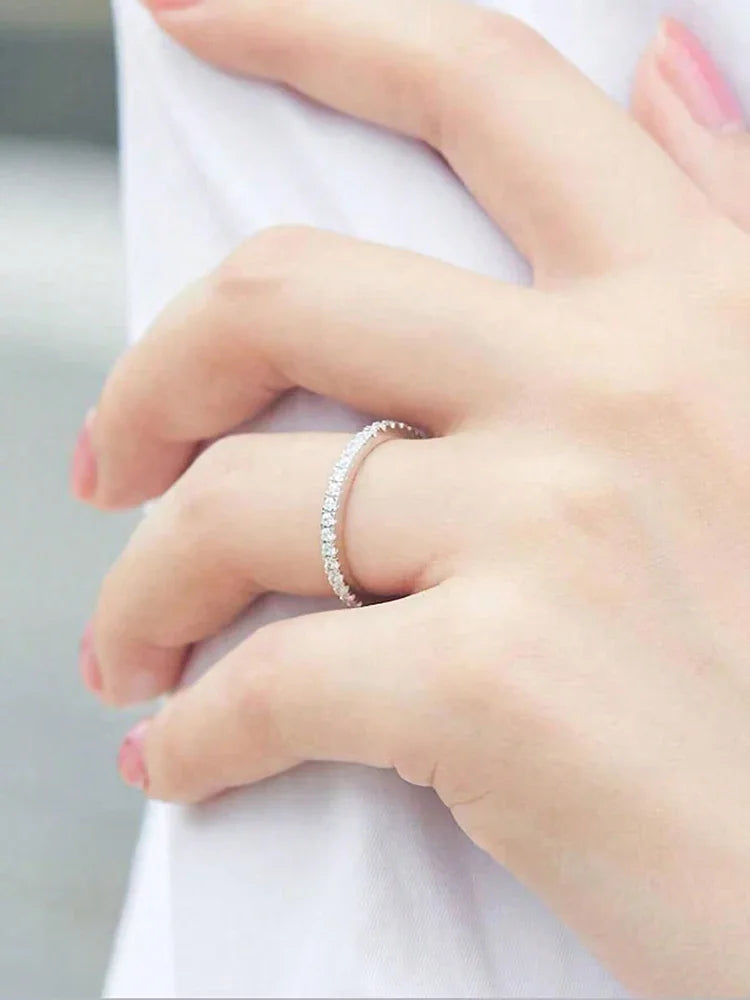 925 Sterling Silver 1.4mm Fashion Simplicity Full Zircon Stackable Plain Ring for Women Daily Party Personalized Fine Jewelry