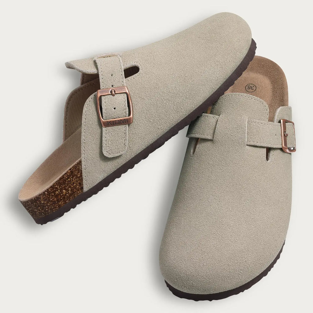 Comwarm Buckle Clogs For Women Men New Genuine Suede Clogs with Arch Support Soft Cork Footbed Mules Fashion Thick Beach Sandals