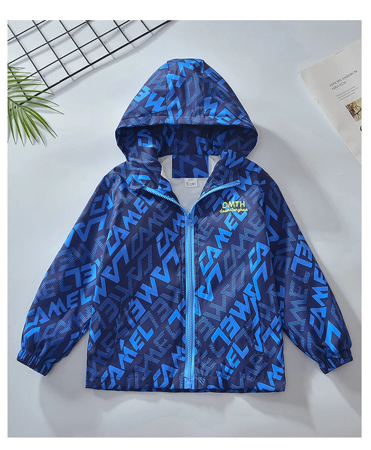 Teenagers Autumn Boys Jacket Hooded Zipper Fashion Spring Waterproof Children Outerwear Birthday Gifts 4-14 Years Kids Clothes