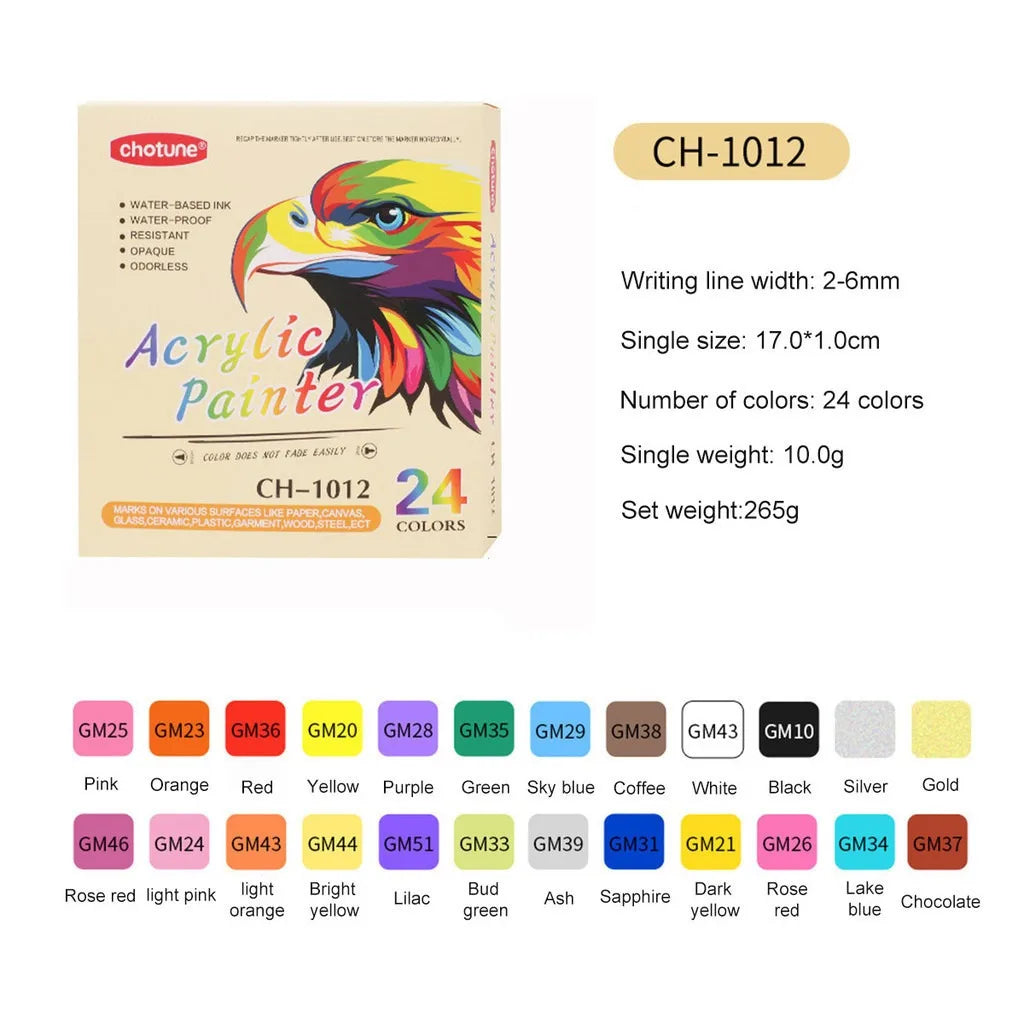 12/24/36 Color Double-ended Gouache Acrylic Marker Waterproof Pigment DIY Graffiti Marker Office and School Supplies