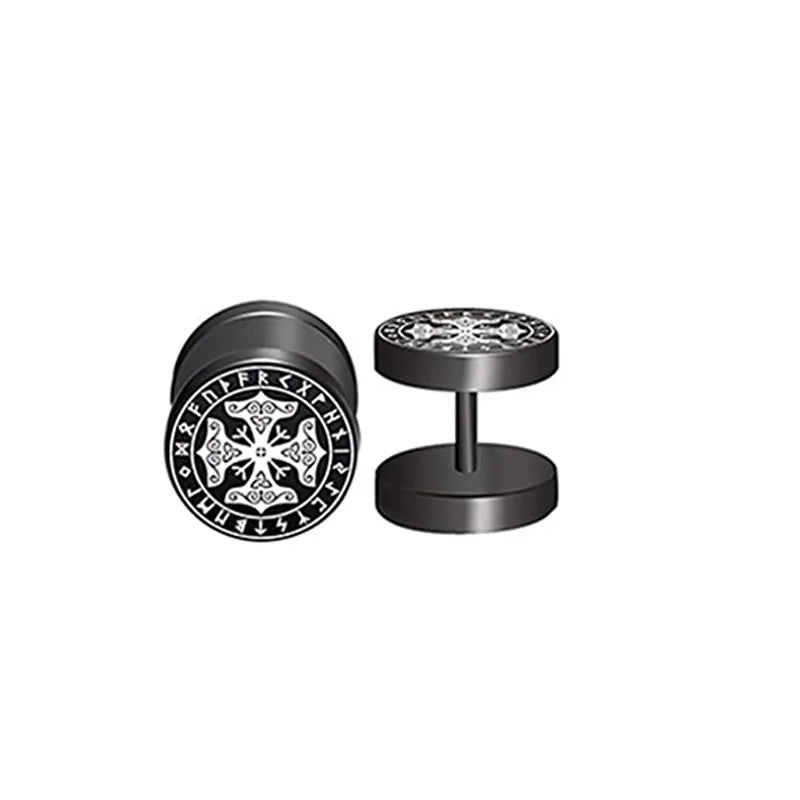 1Pair 18G Viking Rune Round Stud Earrings for Men Women, 316L Stainless Steel Cartilage Tragus Helix Earring Piercing Jewelry