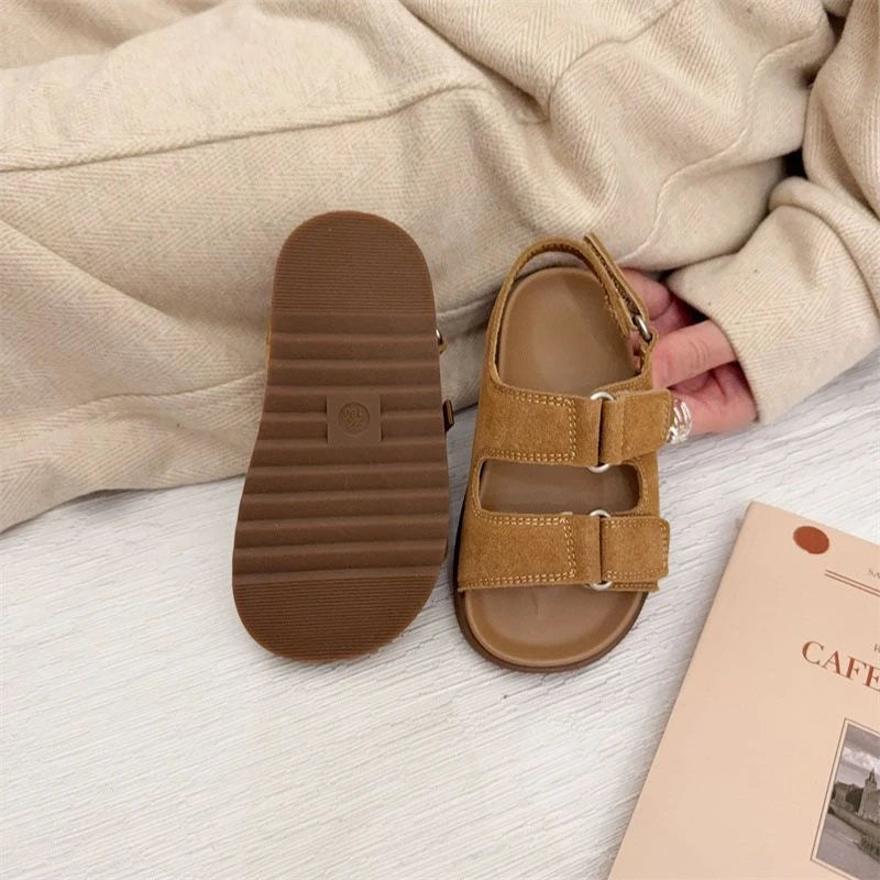 Fashion Boys Girls Sandal 2025 Summer New Fashion Simple Solid Color Children's Suede Outdoors Non-slip Open Toe Beach Sandals