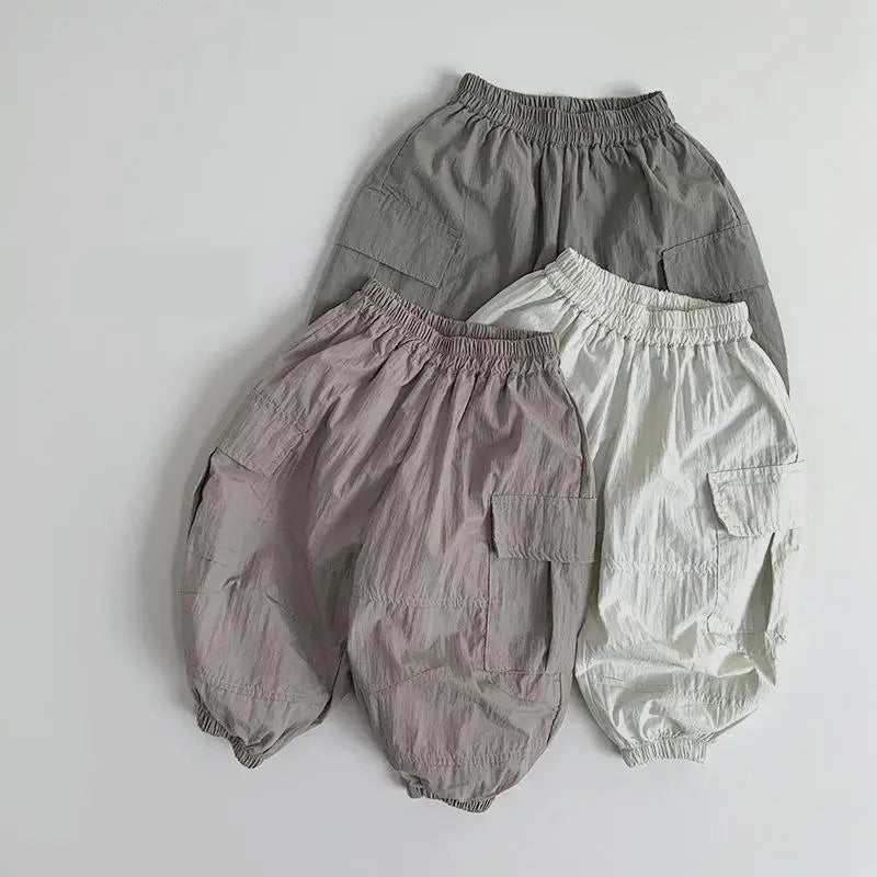 2025 Summer New Children Thin Mosquito Proof Pants Solid Girls Breathable Casual Pants Cotton Kids Boys Loose Cargo Pants