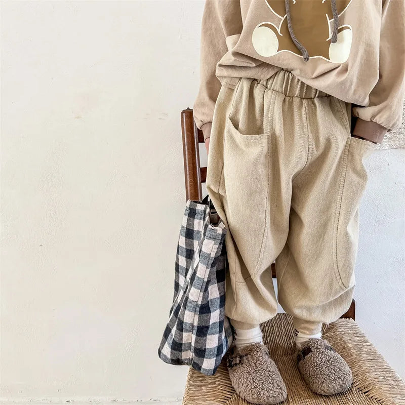 2026 Autumn New Girls Cotton Harem Pants Solid Children Loose Trousers Fashion Boys Casual Pants Loose Kids Clothes