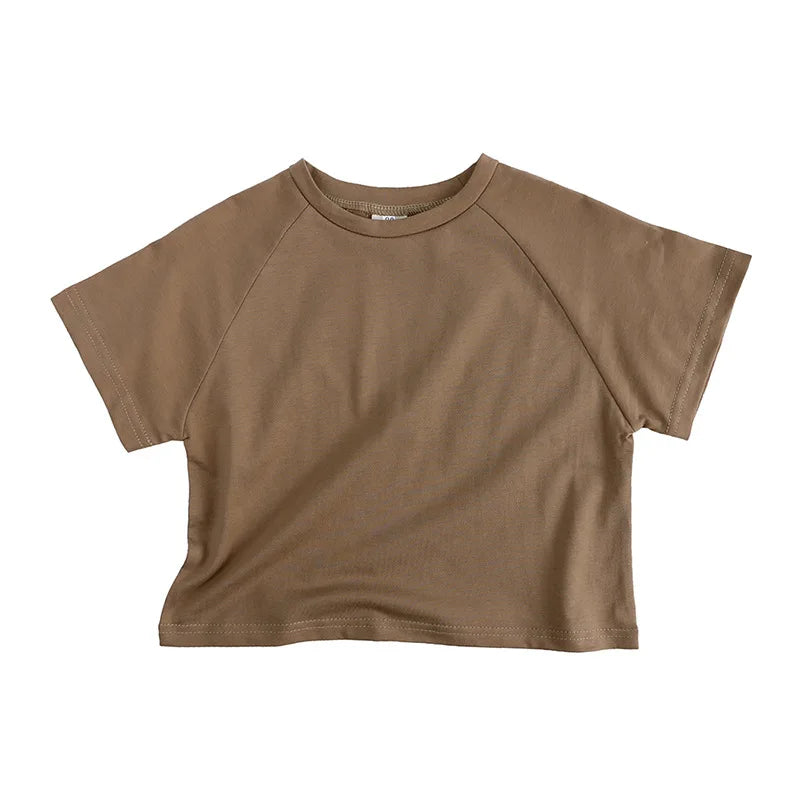 Summer T-shirt Simple Versatile Soft Tshirt Short Sleeve Tops Boys Children Cotton Tees Candy Color Loose Comfortable Clothes