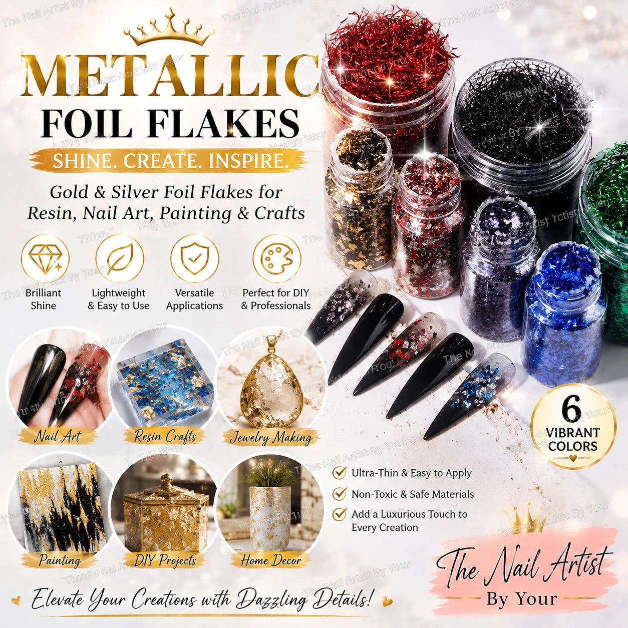Metallic Foil Flakes Golden Silvery Foil Decorative Paper Resin Mold Fillings Resin Jewelry Making For Nail Art, Painting, Craf