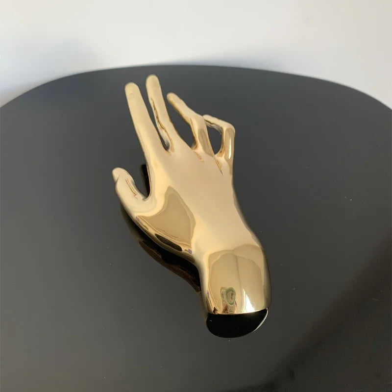 XIALUOKE Vintage Hyperbole Metal Smooth Palm Hand Shape Large Broochs For Women Men Punk Unique Creative Suit Pin Party Jewelry