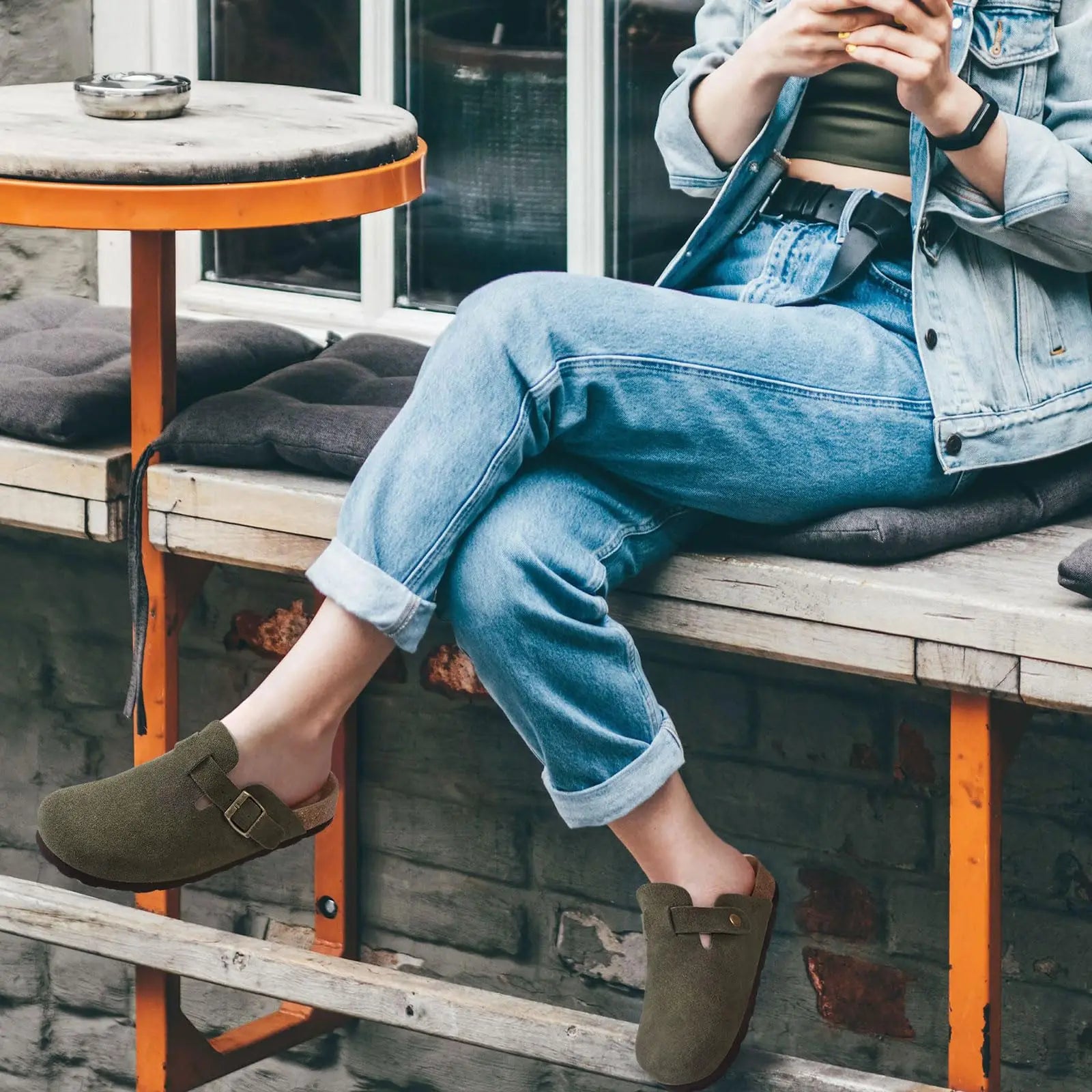 Comwarm Buckle Clogs For Women Men New Genuine Suede Clogs with Arch Support Soft Cork Footbed Mules Fashion Thick Beach Sandals