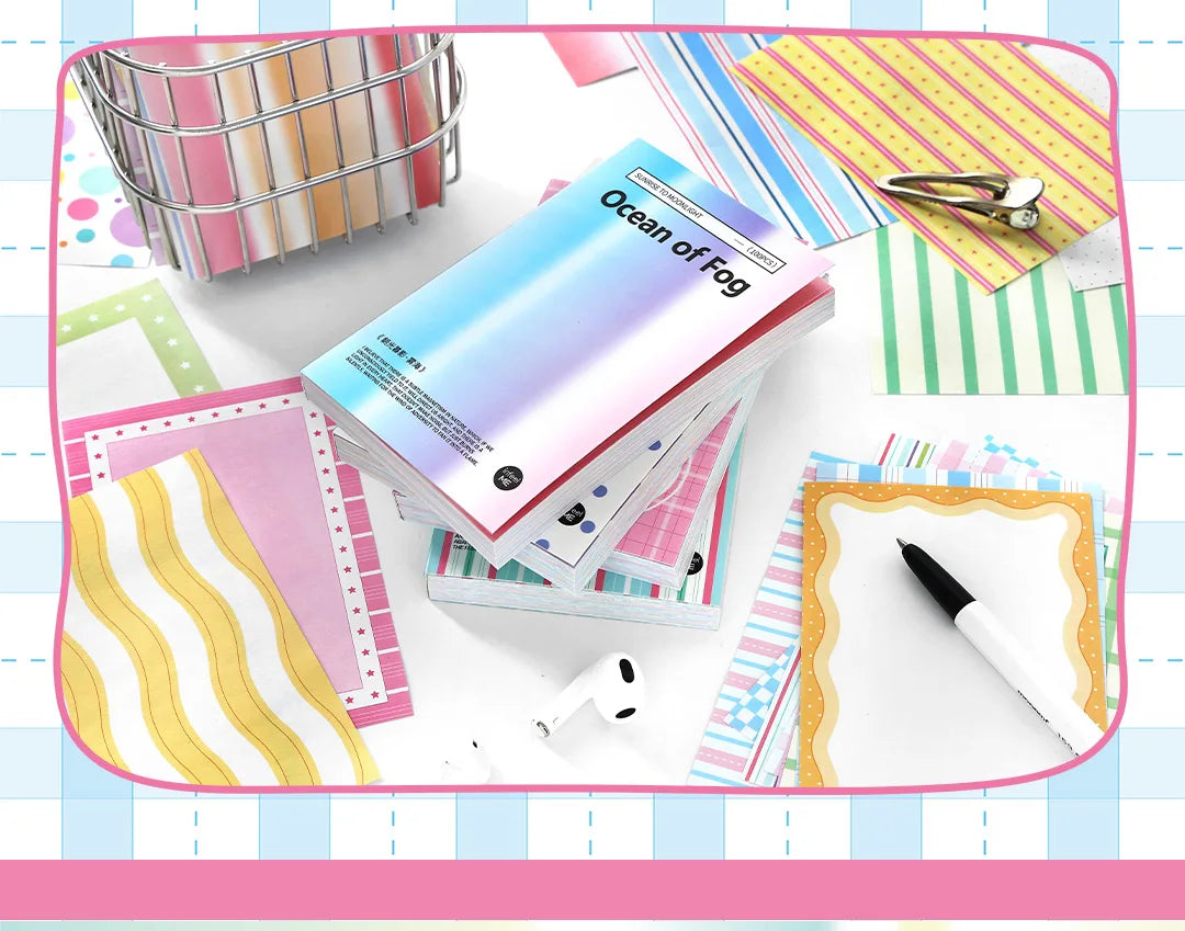 100sheets Ins Simple Color Lines Message Memo Notebook DIY Handmade Scrapbooking Material School Office Supplies