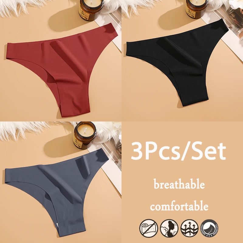 3Pcs/Set Ice Silk Seamless Underwear For Women Low Waisted Brazilian Pants Breathable High Elasticity Lingerie Intimates Panties