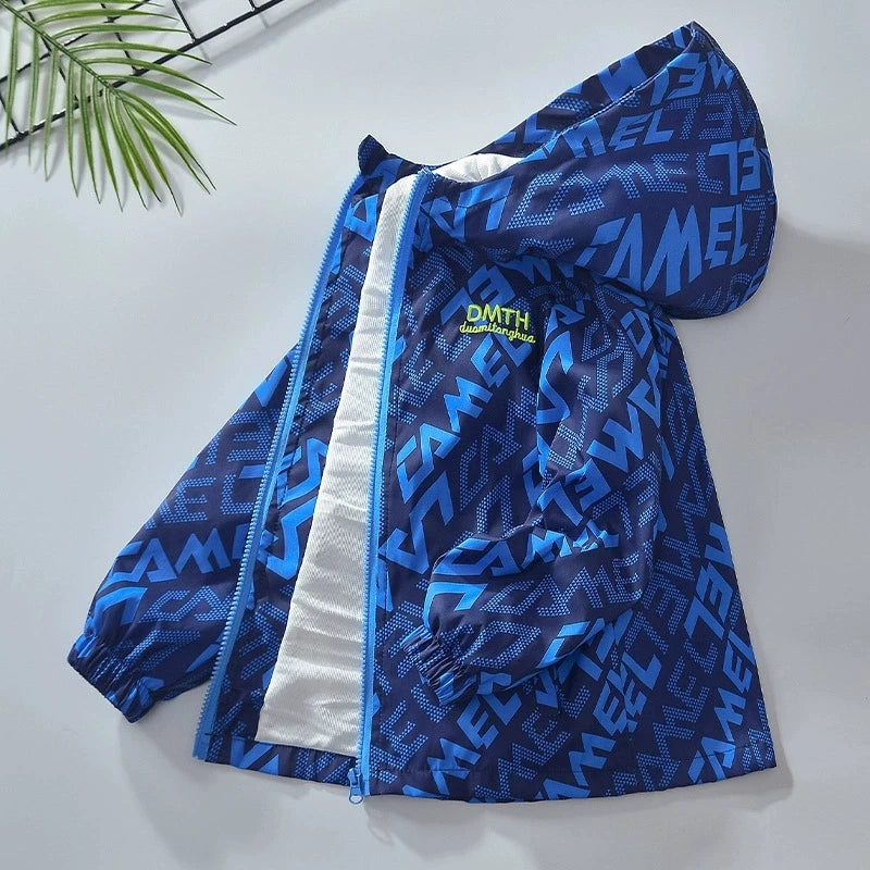 Teenagers Autumn Boys Jacket Hooded Zipper Fashion Spring Waterproof Children Outerwear Birthday Gifts 4-14 Years Kids Clothes