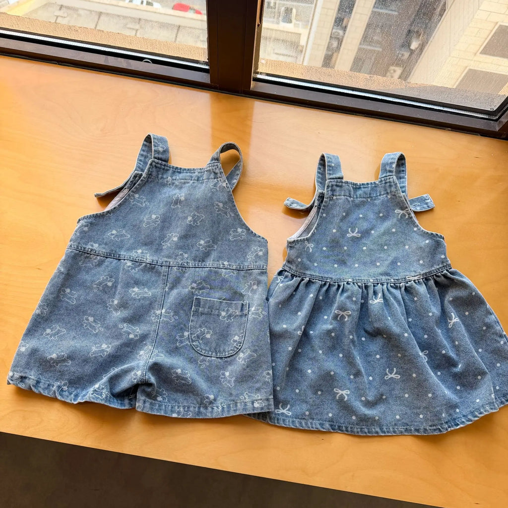 2026 Summer New Children Denim Overalls Boys Strap Jeans Girls Jeans Sling Dress Cute Kids Brother Sister Outfits Baby Clothes