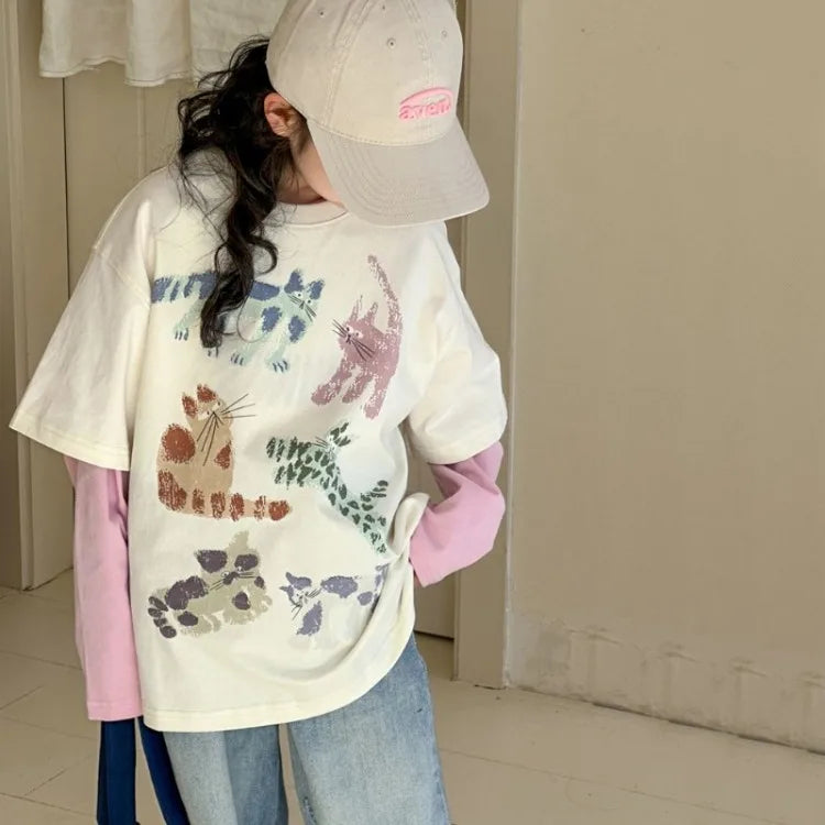 Fake Two Piece Outdoor Clothes for Children Girl From 5 6 Years Kids Girls 8 10 Children's Clothing 7 12 T-shirts Shirt Fashion