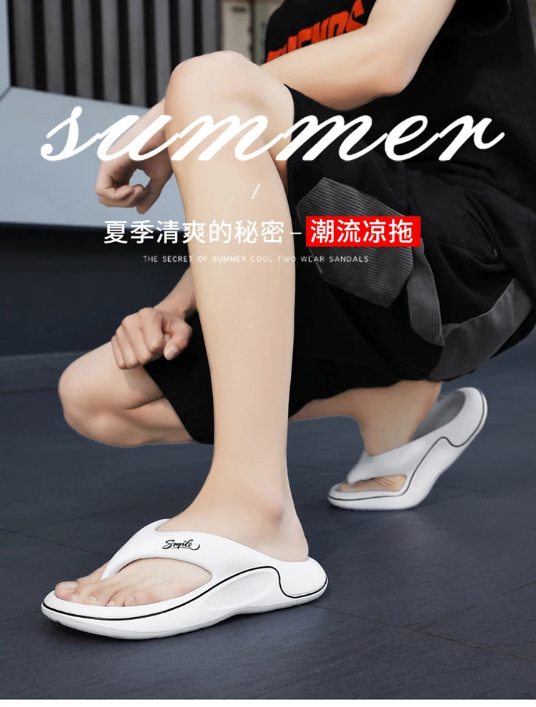 Men's flat slippers summer thick soft sole eva slippers outdoor beach sandals women's 45 non-slip comfortable bathroom slippers
