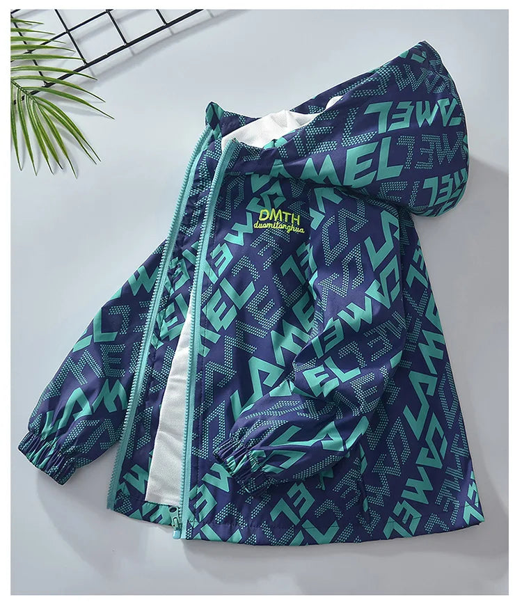 Teenagers Autumn Boys Jacket Hooded Zipper Fashion Spring Waterproof Children Outerwear Birthday Gifts 4-14 Years Kids Clothes