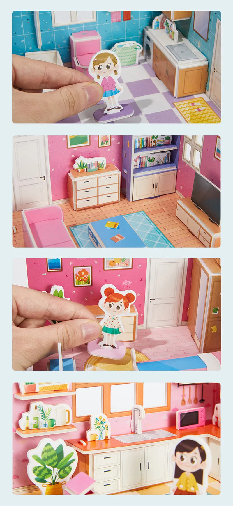 3D Stereo Puzzle Kitchen Bedroom Living Room Bathroom Model Handmade Craft DIY Educational Toys Gift for Children