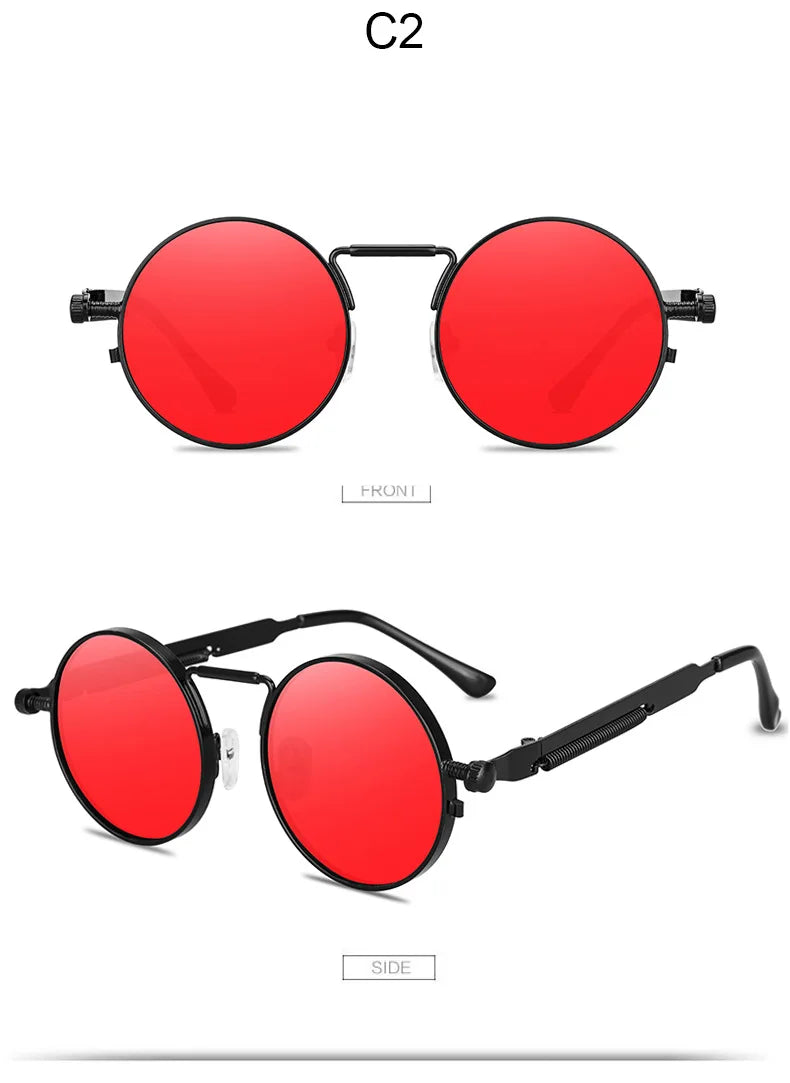 Retro Men Punk Style Sunglasses Colorful Round Metal Frame Women Fashion Sunglasses Uv400 2023
