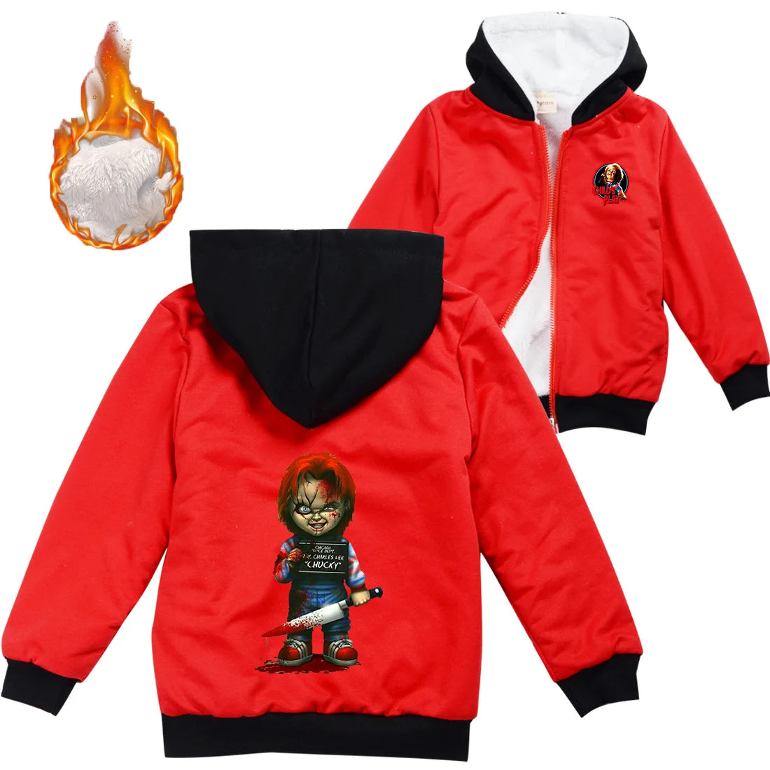 Child's Play Chucky Warm Winter Jacket For Boys Girls with Zipper Children Coat Thicken Hooded Sweater Kids Outerwear