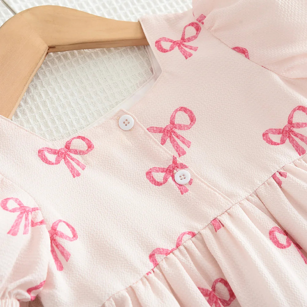 Flower Girl Dresses Summer Casual Children's Clothing for 3-7 Years Old Wearing Short Sleeved Square Neck Cute kids Clothes