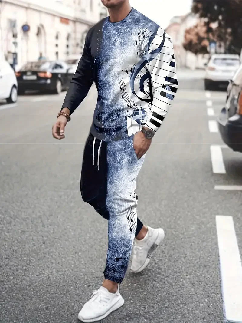 Autumn Men's Long Sleeve T-Shirts Pants Sets 3D Print Fashion Men Sportswear Man Clothes Street Tracksuit Jogger 2 Piece Outfits