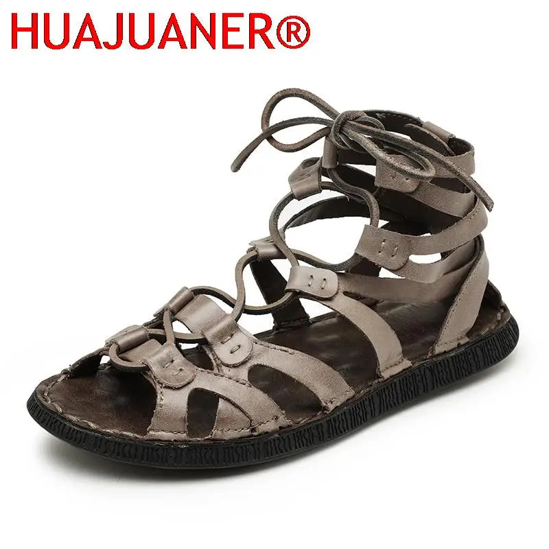 New Summer Men's Shoes Genuine Leather Roman Style Handmade Designer Casual Shoes Soft Comfort Outdoor Beach Sandals Mocassins