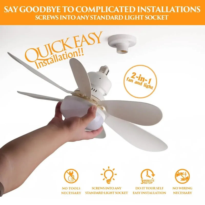 LED Ceiling Fan Light E27 with Remote Control for Dimming, Suitable for Living Room, Study, Household Use, 85-265V