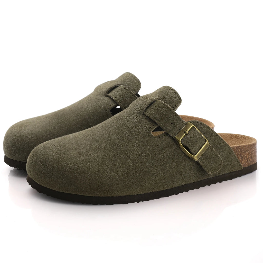 Comwarm Buckle Clogs For Women Men New Genuine Suede Clogs with Arch Support Soft Cork Footbed Mules Fashion Thick Beach Sandals