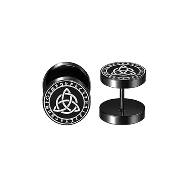 1Pair 18G Viking Rune Round Stud Earrings for Men Women, 316L Stainless Steel Cartilage Tragus Helix Earring Piercing Jewelry
